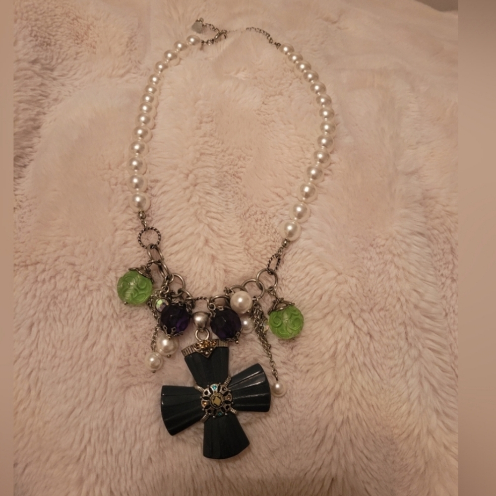 2 for $50 - Guess Vintage Women’s Faux Pearl and Stones Cross Necklace